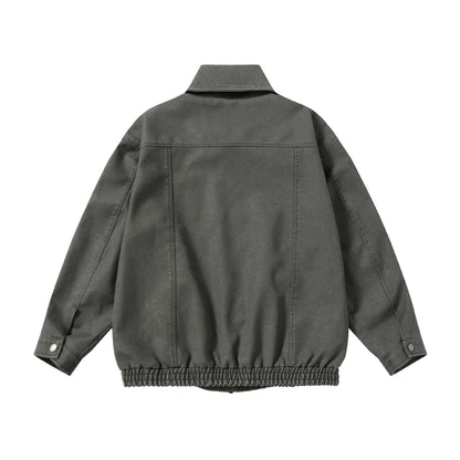 Unisex Boxy-Canvas-Zip Blouson with Shirt Collar and Elastic Hem EVA-US