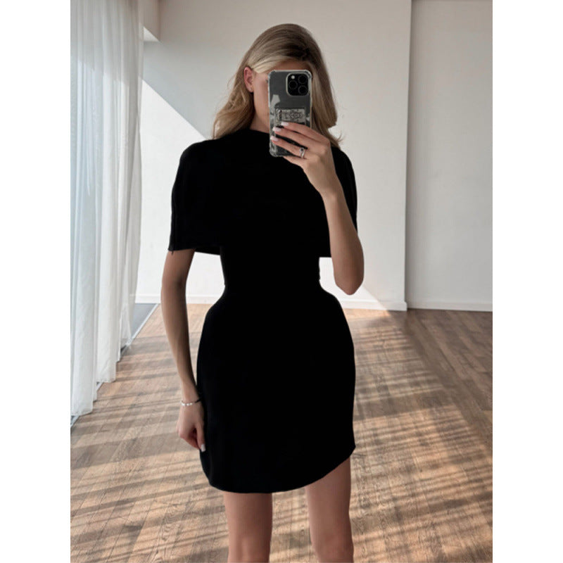 Women's cape mini dress with stand-up collar and tailored corset EVA-US