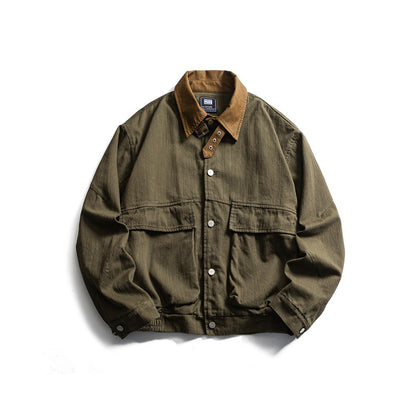 Men's robustly cut canvas blouson jacket with contrasting corduroy collar and double flap pockets EVA-US