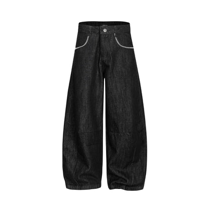 Women's Wide Denim Pants in Culotte Style with High Waist and Elastic Hem