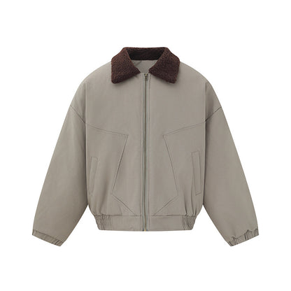 Unisex Boxy Blouson Jacket with Teddy Collar and Elastic Hem EVA-US