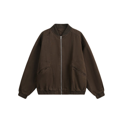 Unisex short-cut boxy bomber jacket made of cotton blend with zipper and elastic hem EVA-US