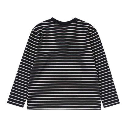 Women Striped Knit Shirt with V-Neck and Layered Look EVA-US