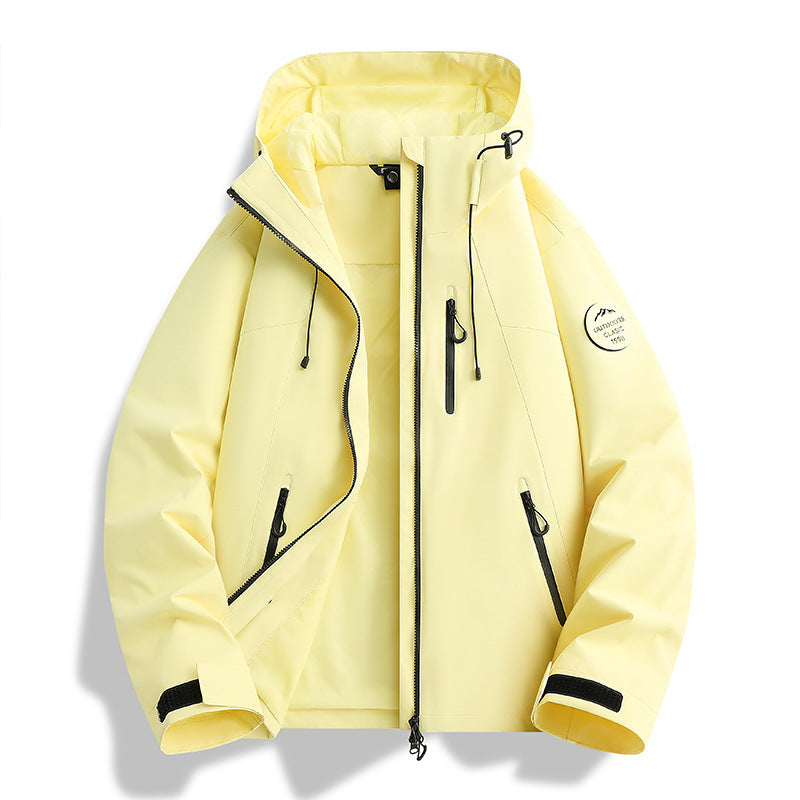 Women Lightweight Waterproof Hooded Jacket with Teddy Charm and Concealed Zipper Pockets EVA-US