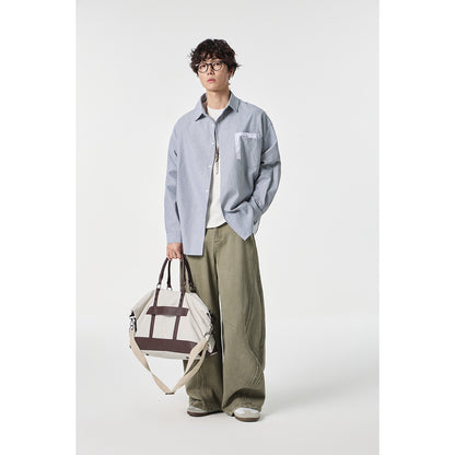 Women Oversize Cotton Shirt with Check Trim on Chest Pocket and Hem