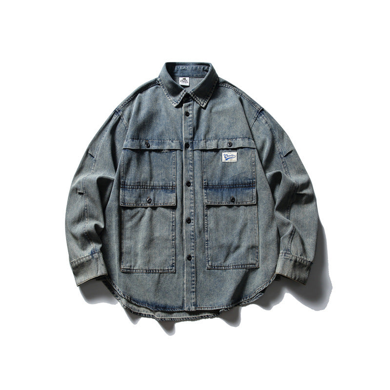 Unisex Oversized Denim Chore Jacket in boxy cut with large flap pockets EVA-US