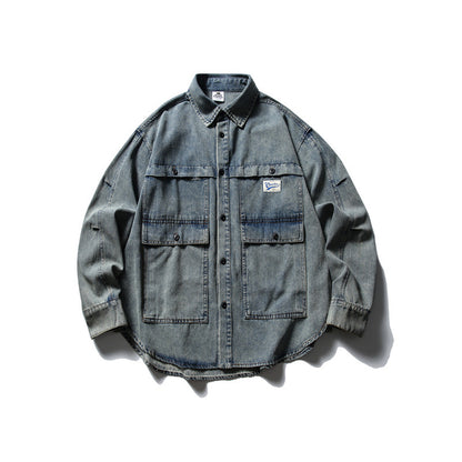 Unisex Oversized Denim Chore Jacket in boxy cut with large flap pockets EVA-US