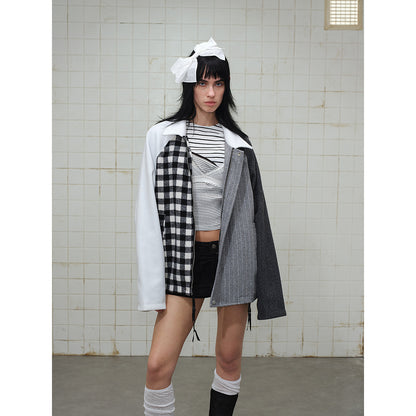 Unisex Classically tailored patchwork blouson jacket made of wool blend with shirt collar EVA-US