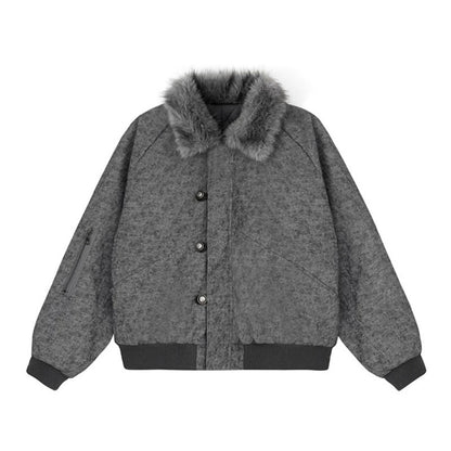 Women's padded bomber jacket with faux fur collar, oversized silhouette and sleeve zipper pocket EVA-US