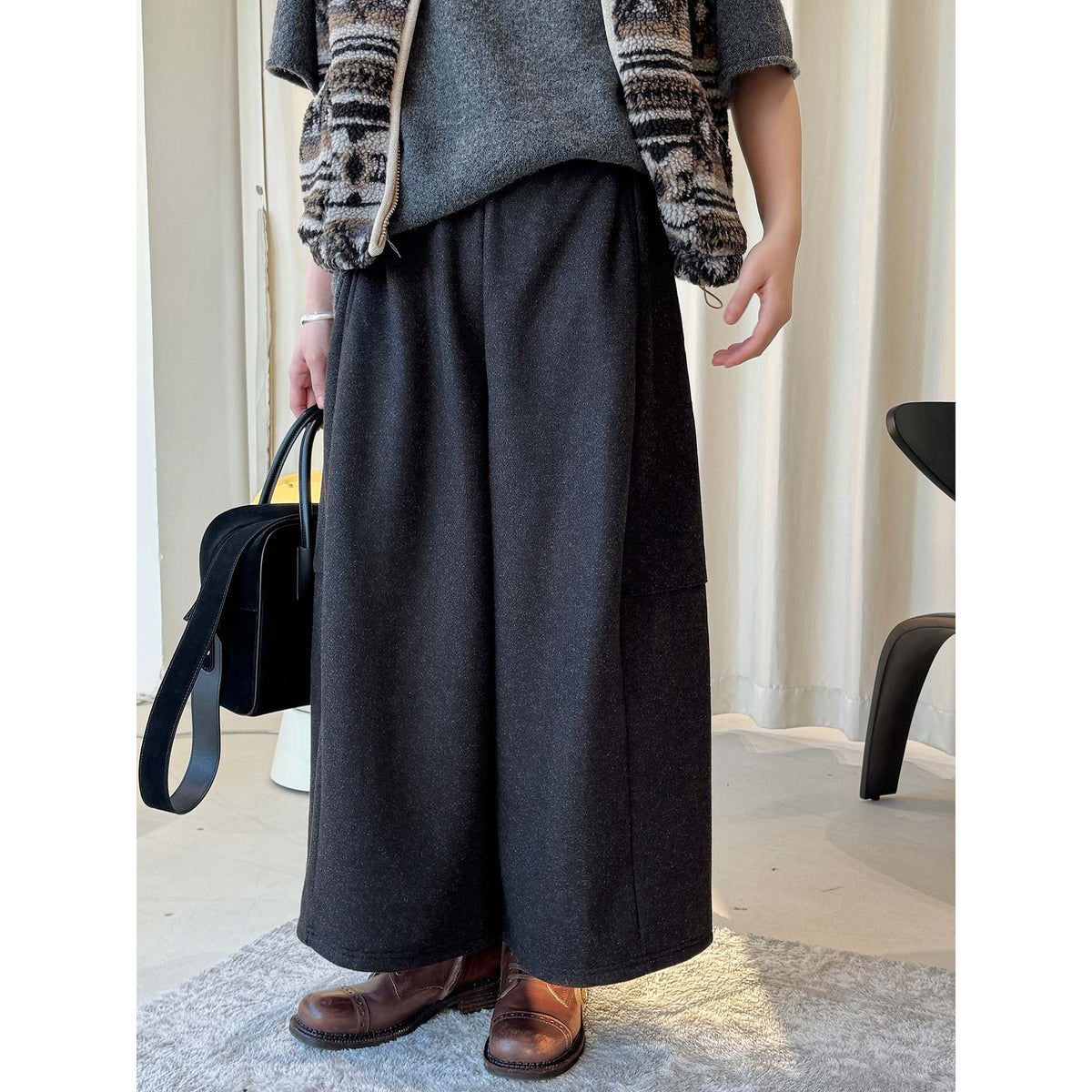 Women's High-waisted Soft Swing Midi Skirt made of Wool Mix EVA-US