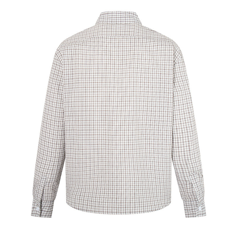 Men's Checked Long Sleeve Shirt in Relaxed Fit with Chest Pocket and Kent Collar EVA-US