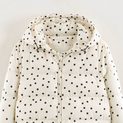 Women's Padded Cropped Hooded Jacket with Polka Dot Pattern EVA-US