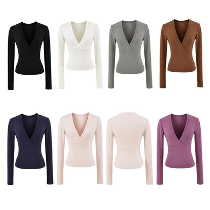 Women's wrap shirt with V-neck and fitted dividing seam EVA-US