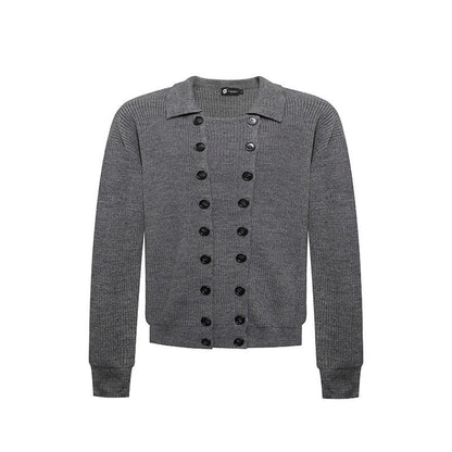 Men's Double-Breasted Knit Cardigan with Shirt Collar and Ribbed Cuffs EVA-US