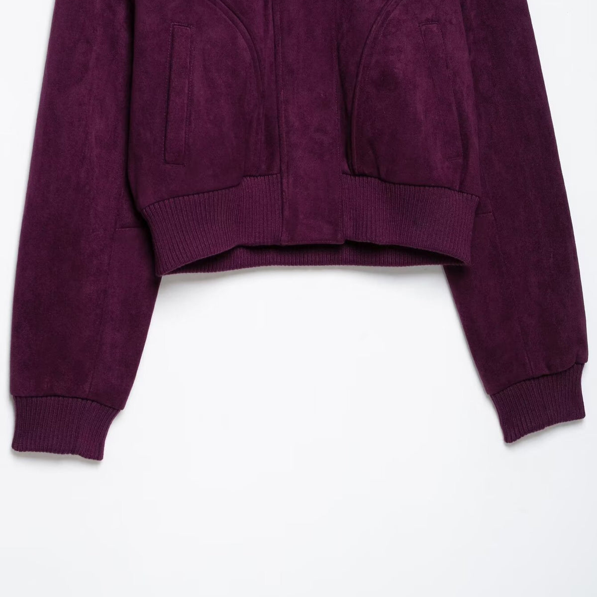 Women Cropped Velvet Jacket in Bomber Style with High Ribbed Collar and Waistband EVA-US