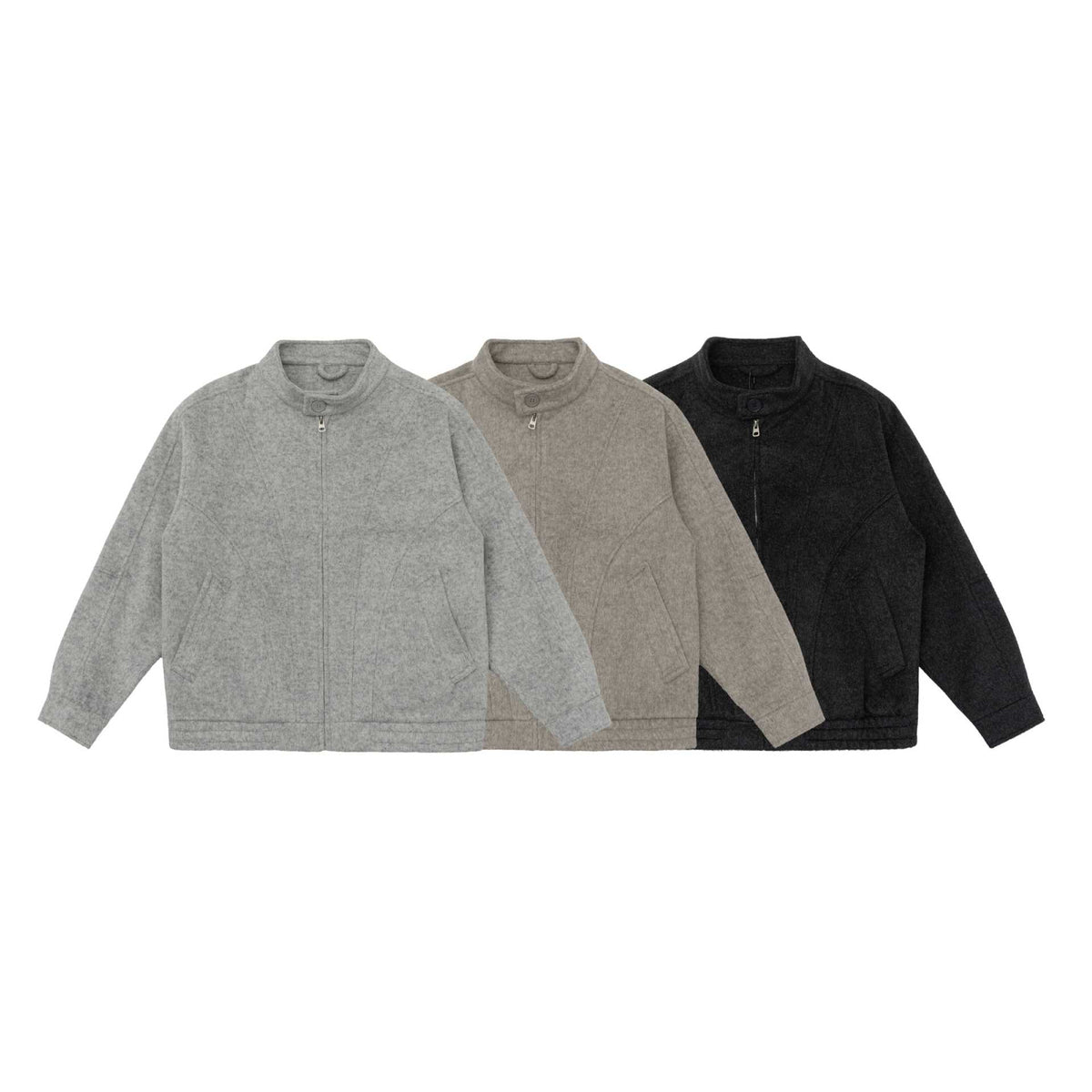 Unisex Slim Fit Wool Blend Blouson Jacket with High Stand Collar and Concealed Zipper EVA-US
