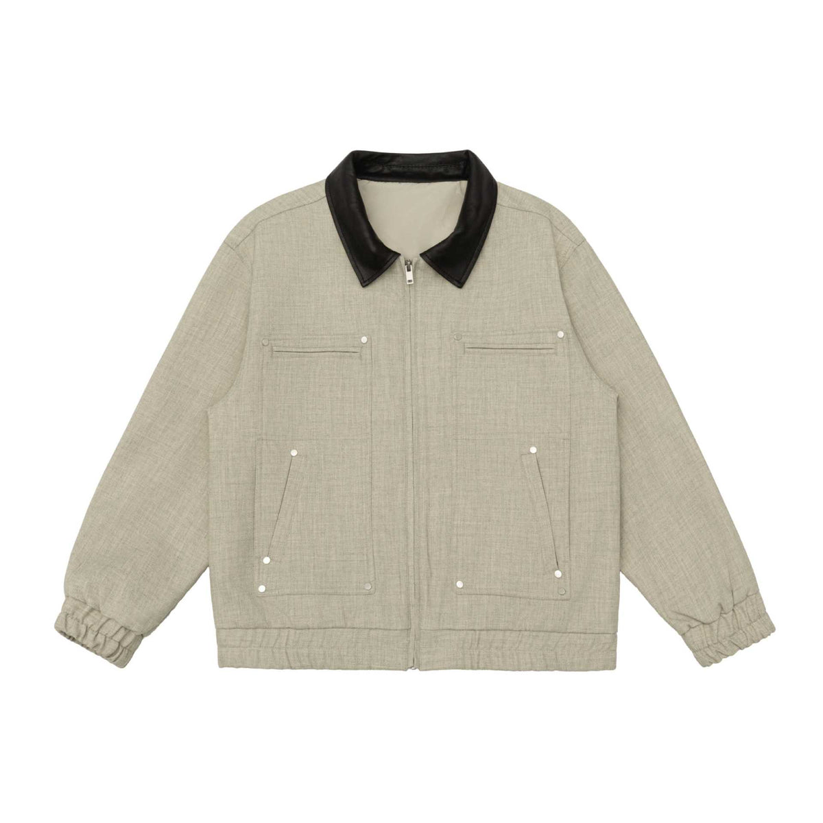 Unisex Boxy-Workwear-Blouson with leather-trimmed collar, utility pockets and elastic hem EVA-US