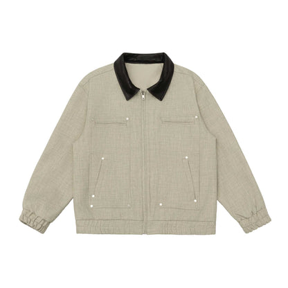 Unisex Boxy-Workwear-Blouson with leather-trimmed collar, utility pockets and elastic hem EVA-US