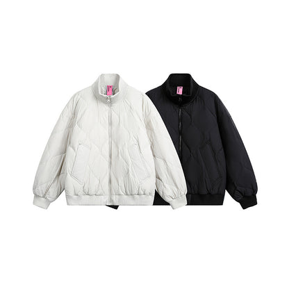 Ladies Quilted Short Blouson Jacket with Stand-Up Collar and Elastic Hem