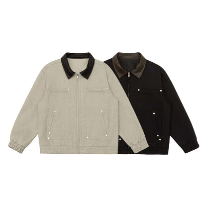 Unisex Boxy-Workwear-Blouson with leather-trimmed collar, utility pockets and elastic hem EVA-US