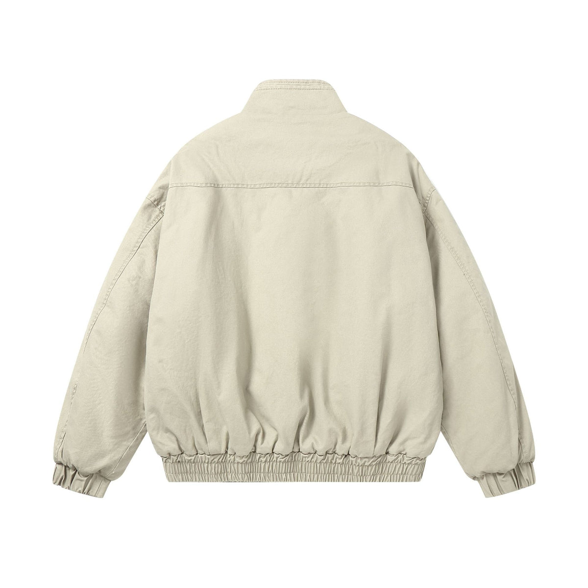 Women's boxy quilted bomber jacket with high stand-up collar and elastic hem