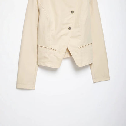 Women's asymmetrical cropped transitional jacket with stand-up collar and tailored fit EVA-US