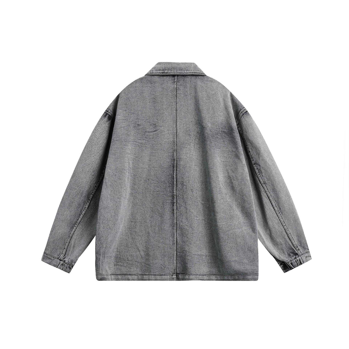 Unisex Oversized Denim Jacket in Vintage Wash with Lapel Collar and Patch Pockets EVA-US