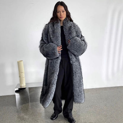 Women Oversize longer faux fur coat with voluminous sleeves EVA-US