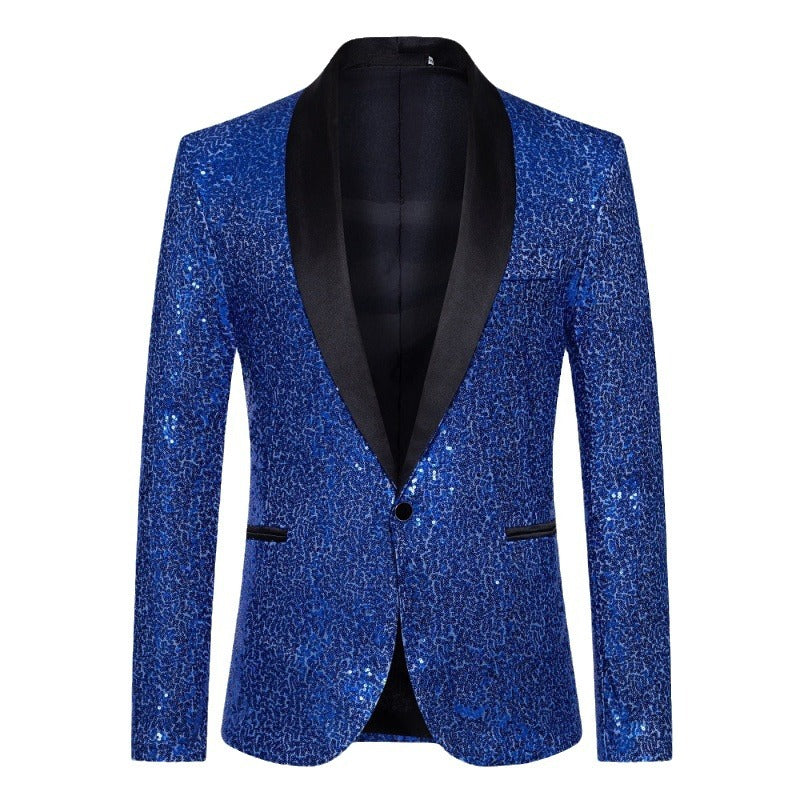 EVA-US Men's Sequin Blazer with Shawl Collar