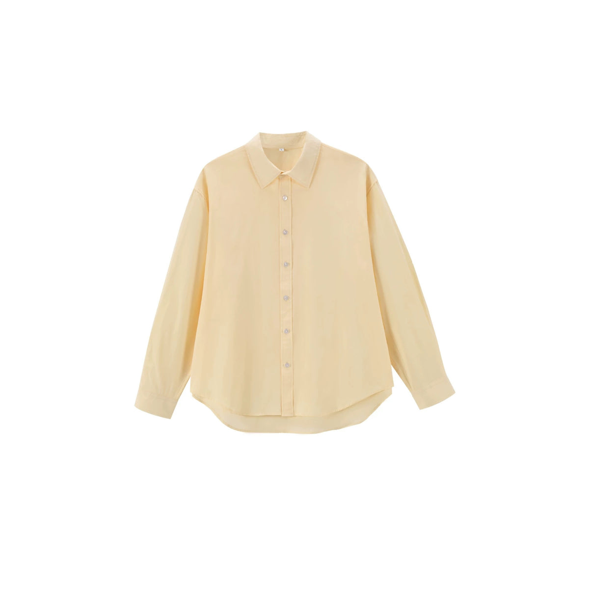 Women's Oversize Cotton Blouse with Kent Collar and Rounded Hem