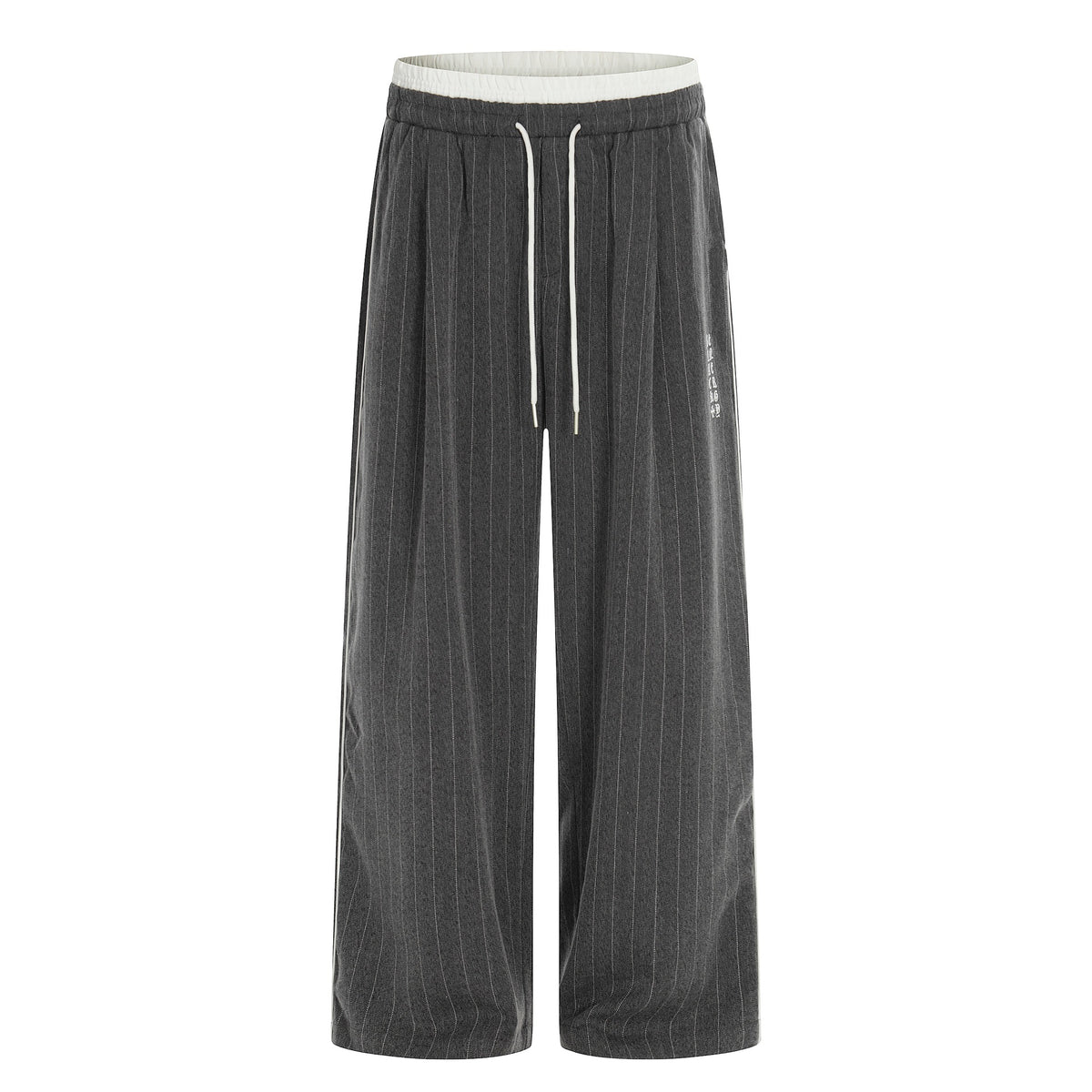 Women Wide Pinstripe Culotte Pants with Elastic Waistband and Drawstring EVA-US