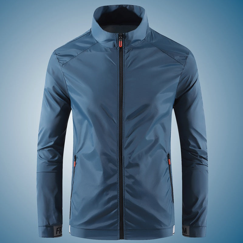 Men's nan ultra-light windproof casual jacket with stand-up collar, concealed zipper, and zippered pockets EVA-US