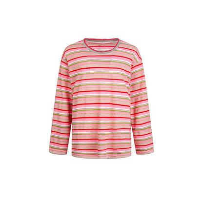 Women's Striped Fine Knit Long Sleeve Shirt in Relaxed Fit with Round Neck EVA-US