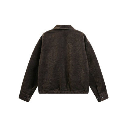 Unisex Boxy Bomber Jacket with Shirt Collar, Front Zipper and Flap Pockets EVA-US
