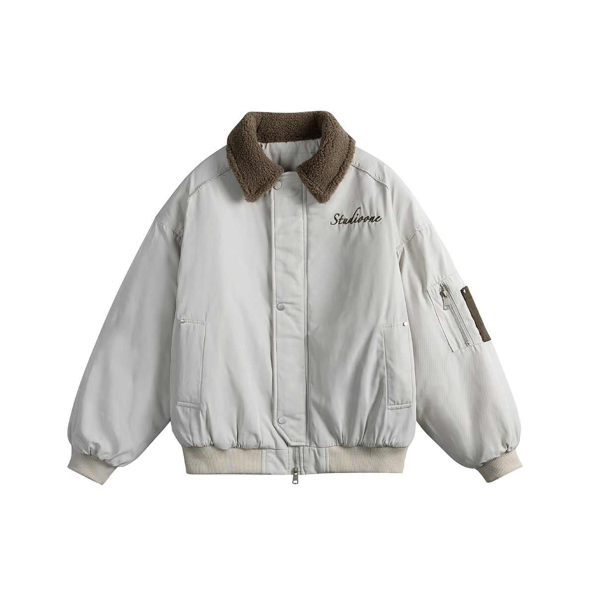 Unisex Padded Bomber Jacket with Teddy Collar and Utility Arm Pocket EVA-US