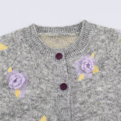 Women's Fine Knit Two-Piece Cardigan with Floral Jacquard and Tailored A-Line Knit Skirt EVA-US