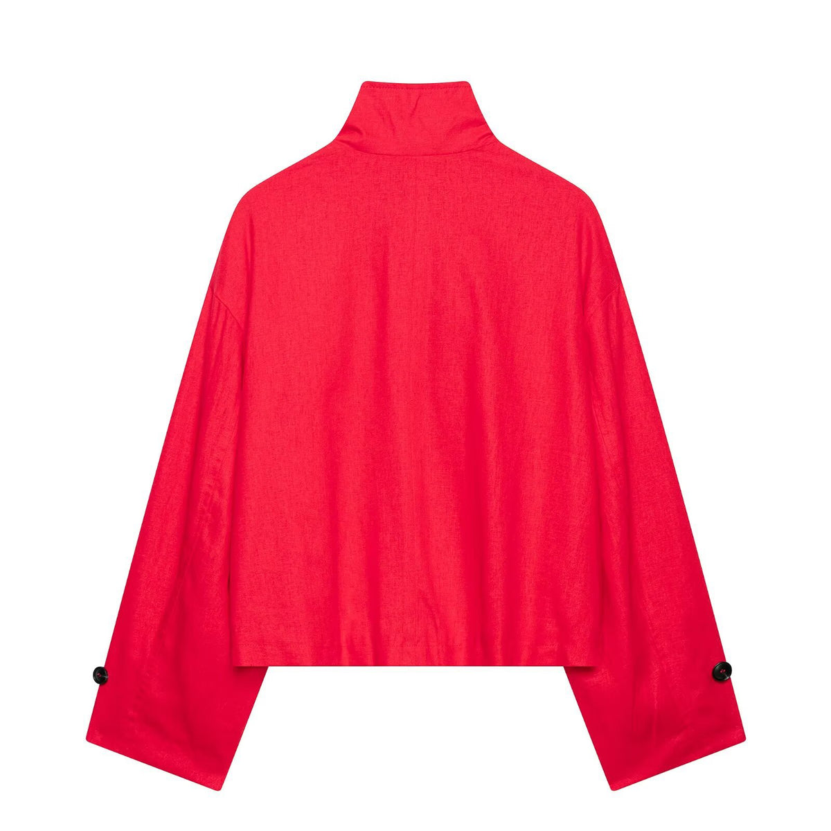Women's short cape jacket in boxy cropped trench style with stand collar and shoulder patches EVA-US