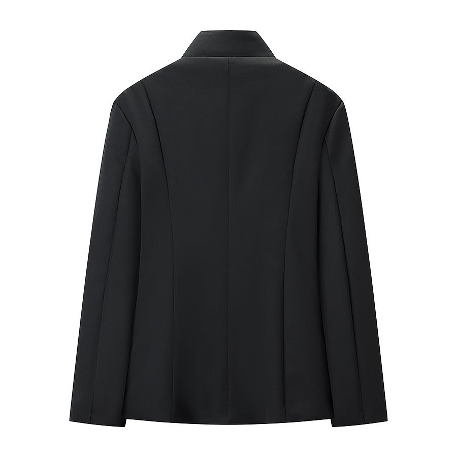 Men's Slim-Fit Blazer Short Jacket with Stand Collar and Minimalist Closure EVA-US