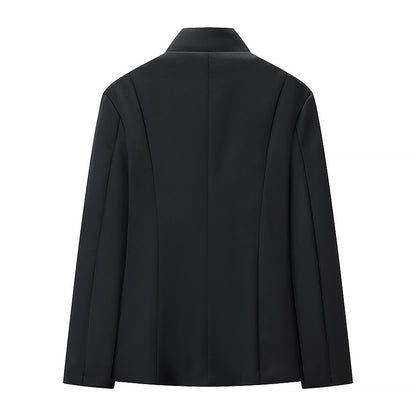 Men's Slim-Fit Blazer Short Jacket with Stand Collar and Minimalist Closure EVA-US