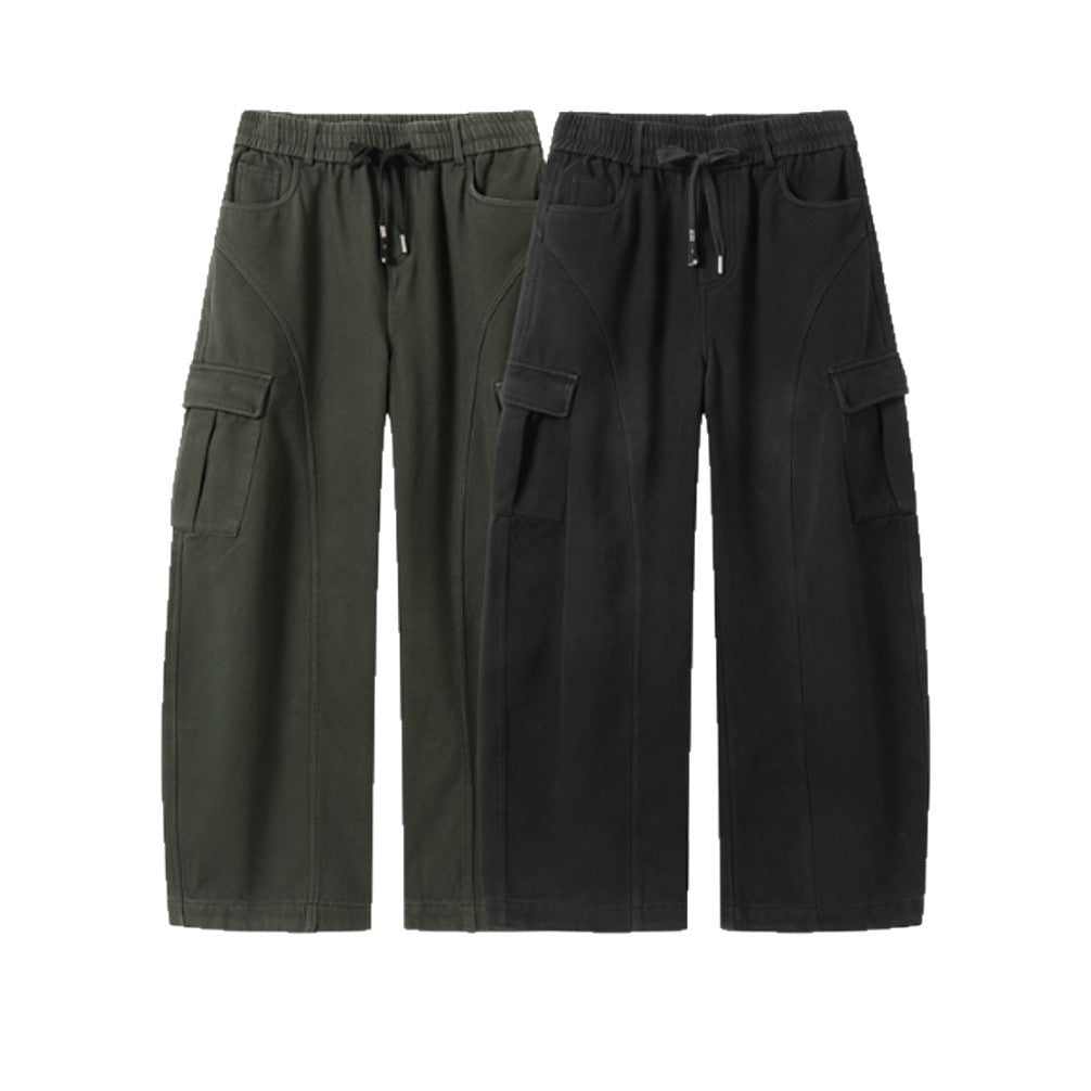 Men's Wide Cargo Pants with Drawstring Waist and Multiple Flap Pockets EVA-US