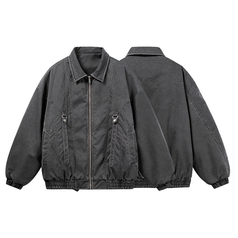 Unisex Oversize Bomber Jacket in Canvas Look with Zipper, Elastic Hem and D-Ring Details EVA-US