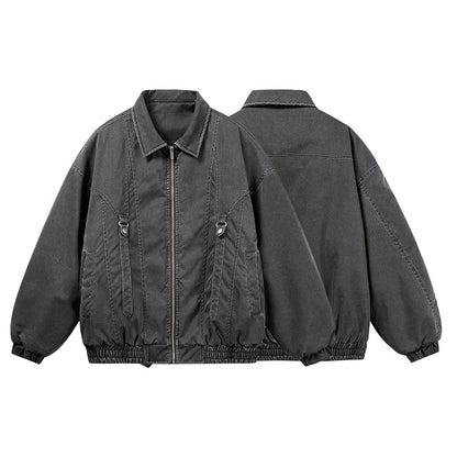 Unisex Oversize Bomber Jacket in Canvas Look with Zipper, Elastic Hem and D-Ring Details EVA-US