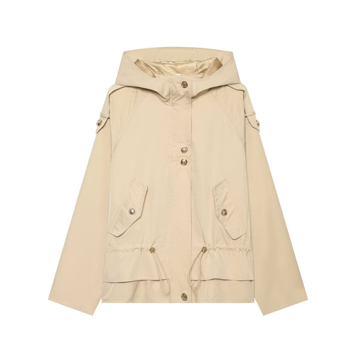 Women's short parka with hood, drawstring waist and flap pockets EVA-US
