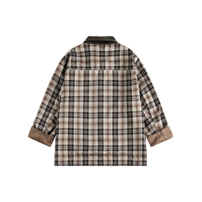Men's short-cut field blouson in vintage workwear style with faux leather stand-up collar and checked inner lining EVA-US