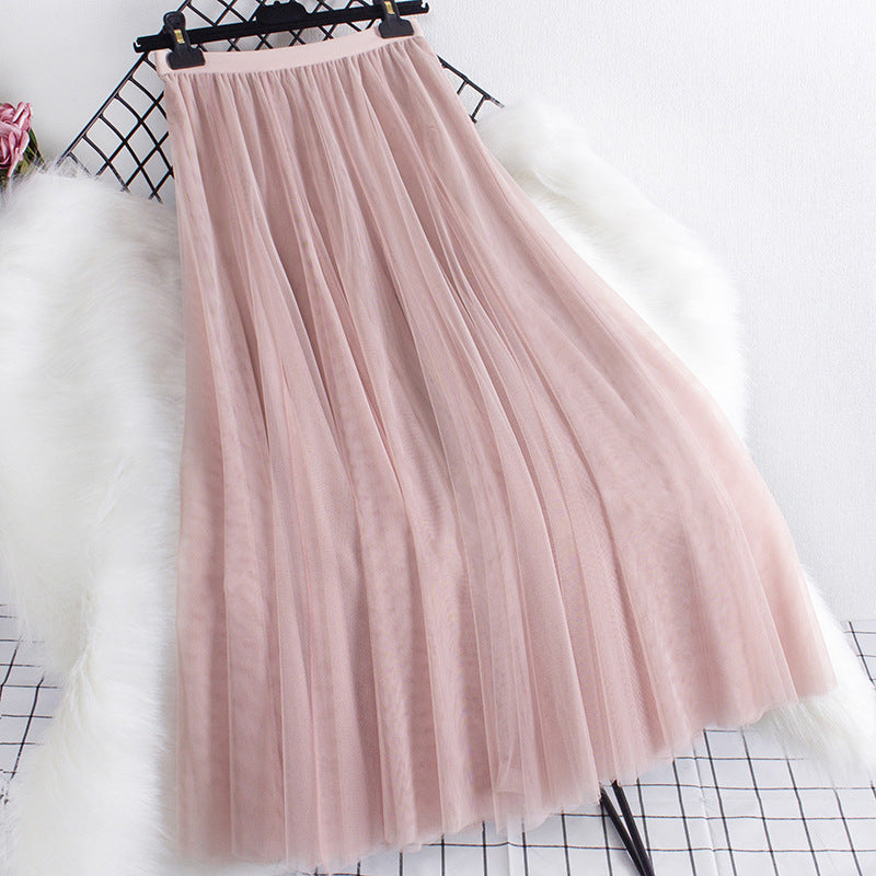 Women Tulle Skirt Layered Floor-Length A-Line Elastic Waistband