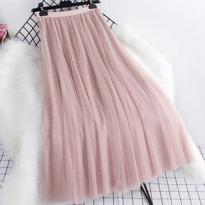 Women Tulle Skirt Layered Floor-Length A-Line Elastic Waistband
