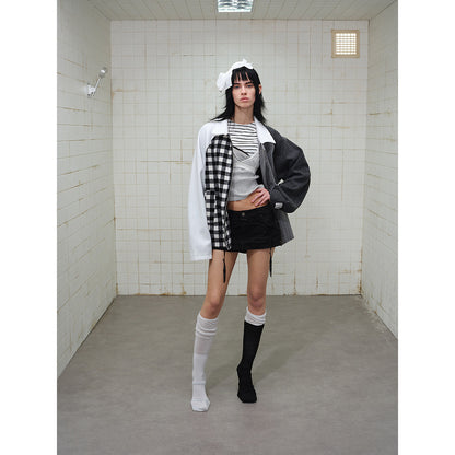 Unisex Classically tailored patchwork blouson jacket made of wool blend with shirt collar EVA-US