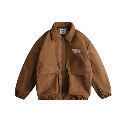 Men's Boxy Suede-Effect Blouson Jacket with Applied Flap Pockets EVA-US