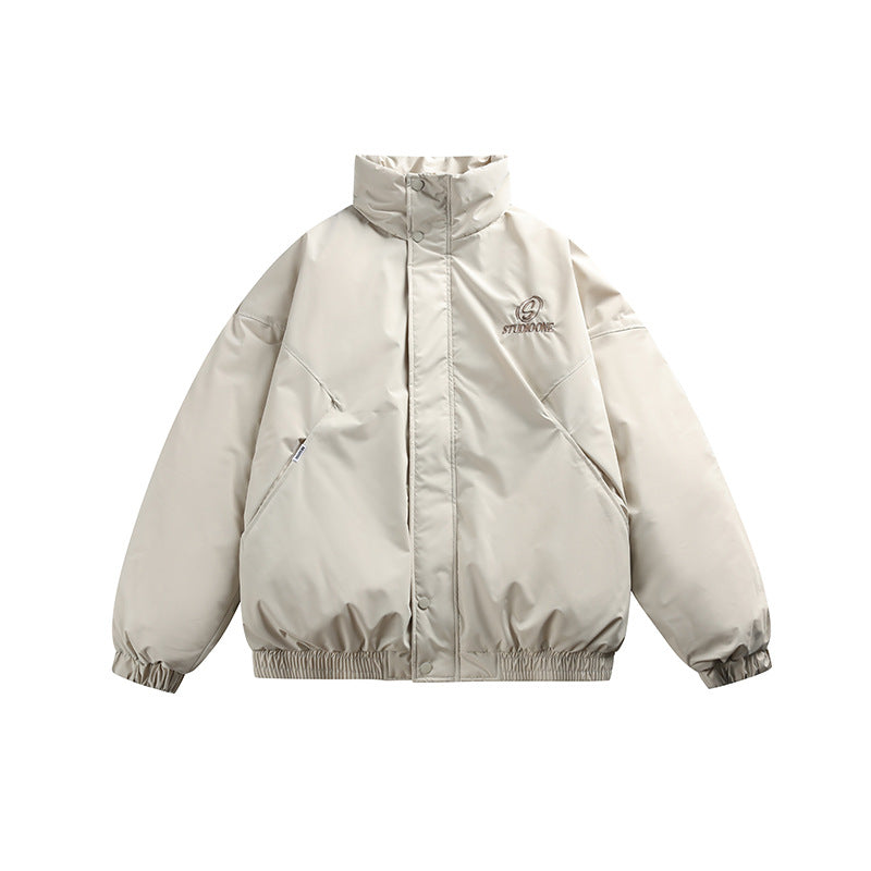 Unisex Boxy padded short jacket with stand-up collar and concealed button placket EVA-US