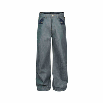 Ladies Wide High-Waist Jeans with Decorative Cuff Pockets EVA-US